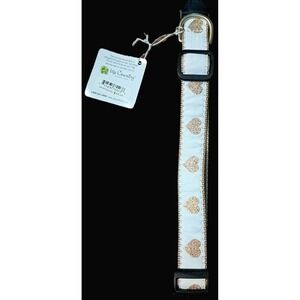 Up Country Dog Collar, Gold and White with Hearts, Adjustable, 10 to 16 inches